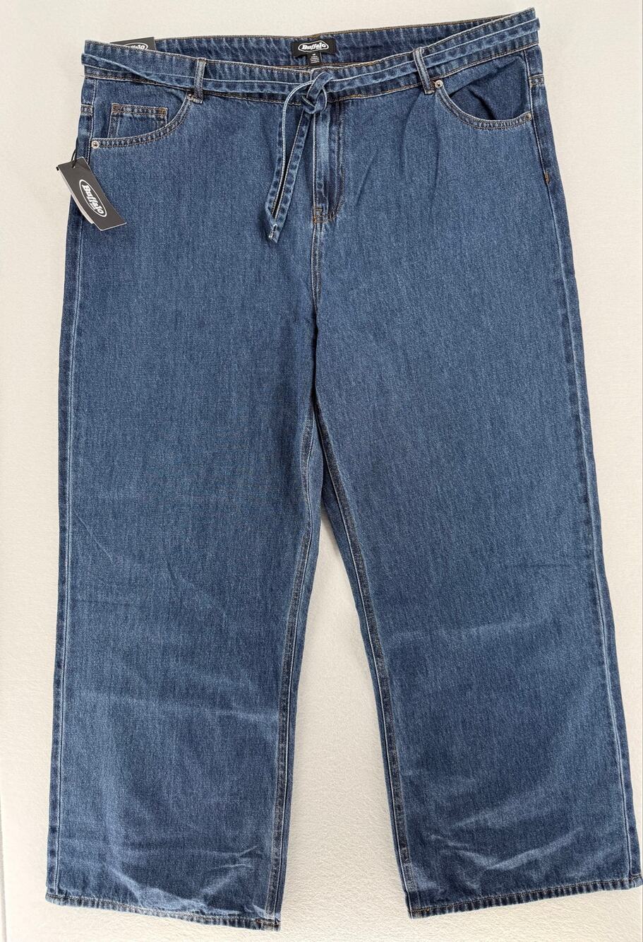 Buffalo Jeans Womens 18 Wide Leg Belted Jeans Dark Medium Blue High Rise NWT